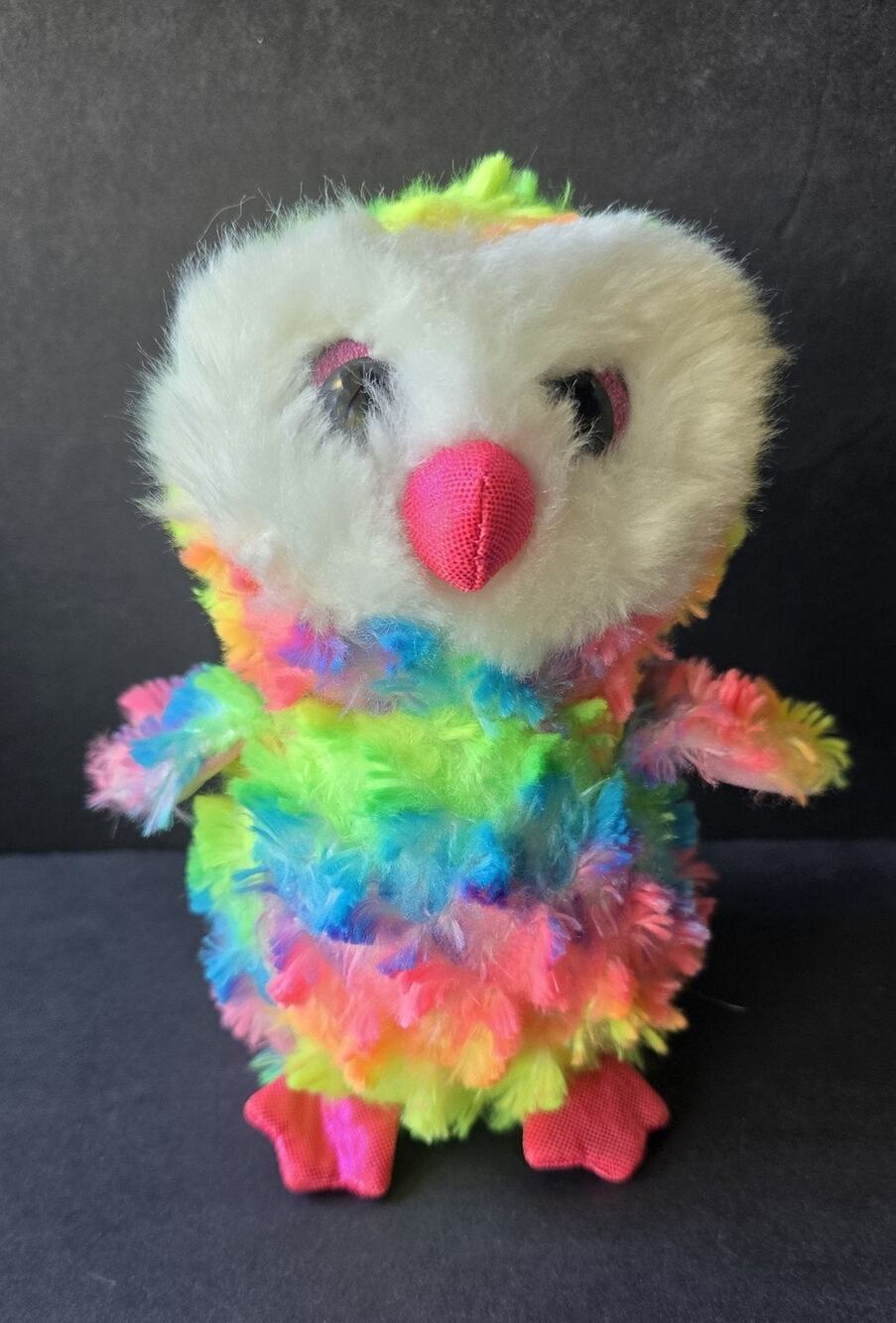 Ty Owen Owl Plush Stuffed Animal Small Rainbow Bird Toy Pink Beak Feet Beanie Bo